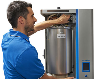 Cleanable stainless steel cylinder eliminates the need for disposable plastic cylinders. Cleanable stainless steel cylinder eliminates the need for disposable plastic cylinders.